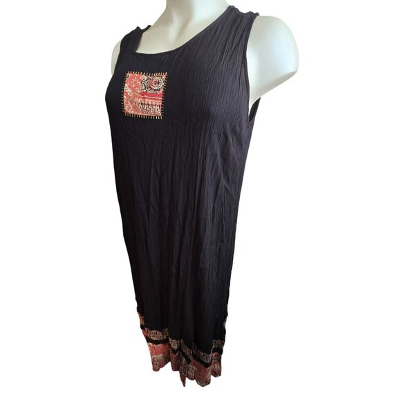 Womens Black Sleeveless Crinkle Dress Embroidered & Matching Shirt JJ4087 - Picture 3 of 13